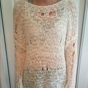 Solemic White Distressed Sweater